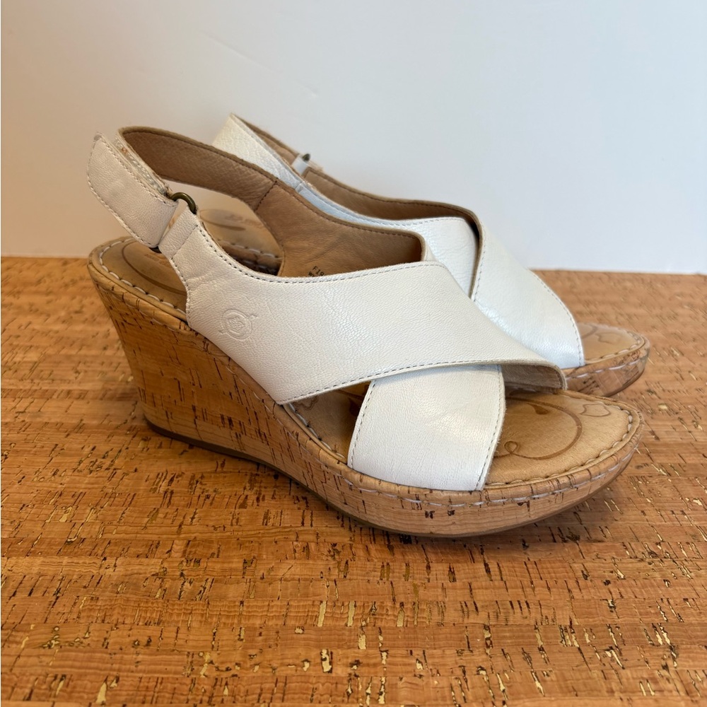 Born White Leather Crisscross Slingback Wedges